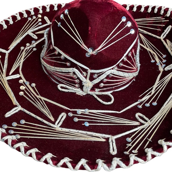 PIGALLE Mariachi Sombrero Maroon Velvet Silver Sequins Adult Large - Picture 5 of 14
